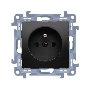 KONTAK-SIMON Simon 10 μονή πρίζα με γείωση, Quick-Connect, 16A 250V, μαύρο ματ