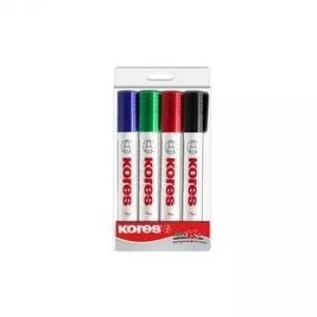 Kores K MARKER Σετ μαρκαδόρων Whiteboard & Flipchart, μύτη σφήνας 3-5 mm, διάφορα χρώματα, συσκευασία 4 τεμ. M20845