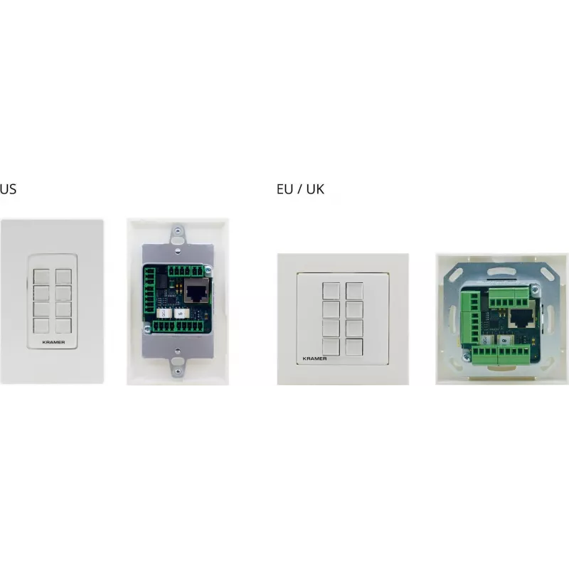 Kramer Electronics RC-208 Ενσύρματος πίνακας ελέγχου με 8 προγραμματιζόμενα κουμπιά, RS-232/RS-485/Ethernet, Λευκό