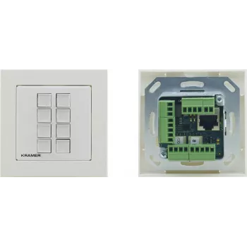 Kramer Electronics RC-208 Ενσύρματος πίνακας ελέγχου με 8 προγραμματιζόμενα κουμπιά, RS-232/RS-485/Ethernet, Λευκό