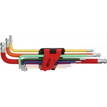 KS TOOLS Σετ 9 τεμ. εξαιρετικά μακριά κλειδιά Allen με διπλή σφαιρική κεφαλή, 1,5-10mm, χρώμιο-βανάδιο, ματ χρωμιωμένο, DIN ISO 2936, ERGOTORQUEplus 151.3222