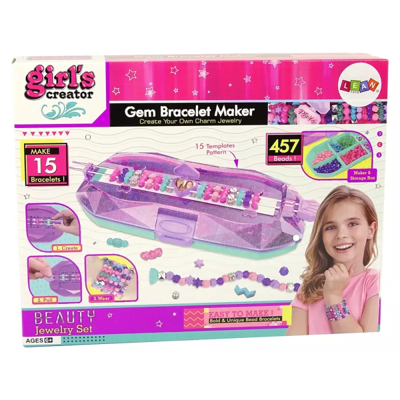 LEAN TOYS Σετ κατασκευής βραχιολιών με πολύχρωμες χάντρες και κουτί αποθήκευσης