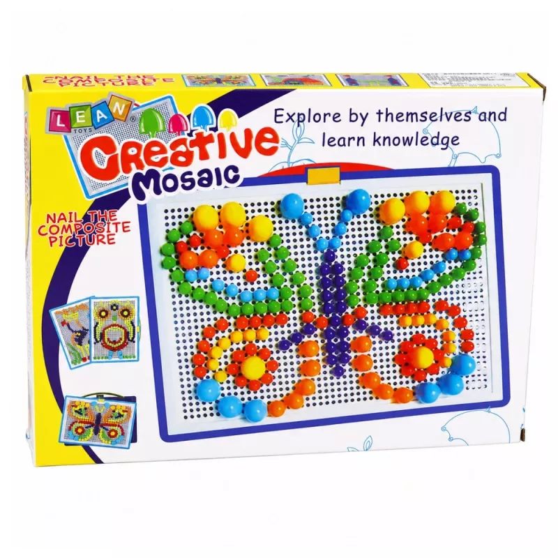 LEAN TOYS Δημιουργικό Σετ Button-Mosaic Παζλ Μανιτάρι-Πινέζες Βαλίτσα 300 Τεμ.