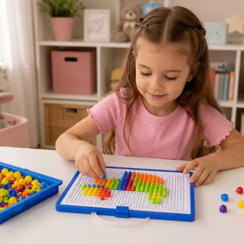 LEAN TOYS Δημιουργικό Σετ Button-Mosaic Παζλ Μανιτάρι-Πινέζες Βαλίτσα 300 Τεμ.