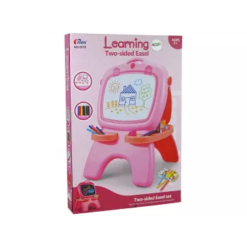 LEAN TOYS Αμφίπλευρος μαγνητικός πίνακας κιμωλίας ροζ με πρότυπα