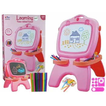 LEAN TOYS Αμφίπλευρος μαγνητικός πίνακας κιμωλίας ροζ με πρότυπα