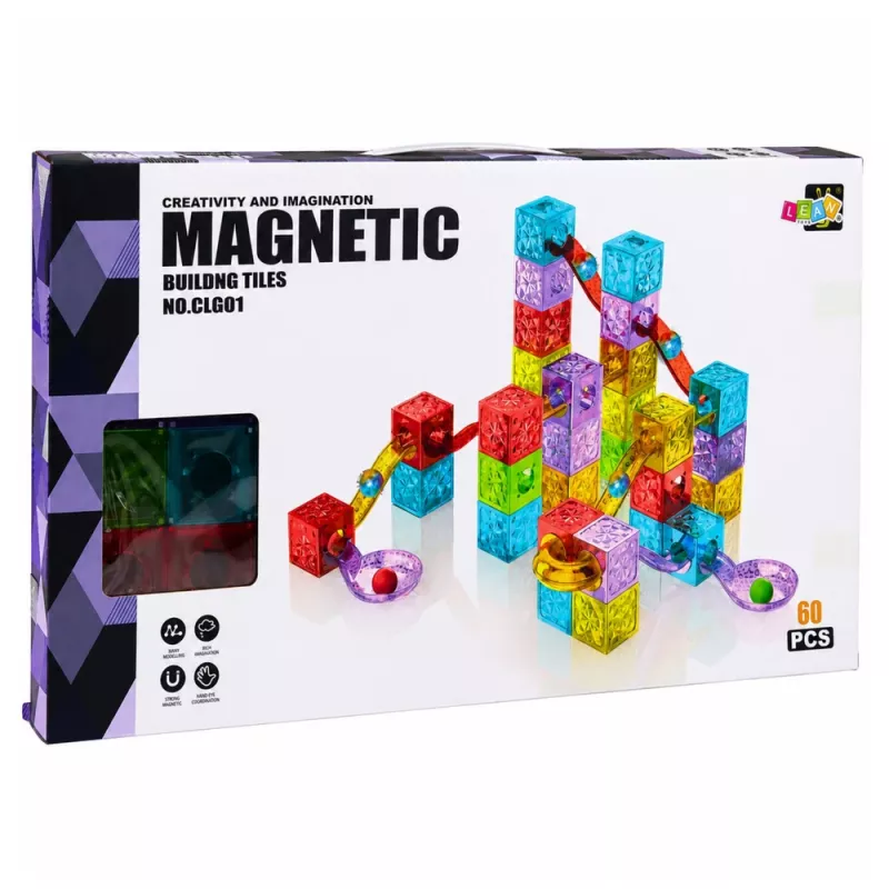 LEAN TOYS Μαγνητικά τουβλάκια 60 τεμ. - Πολύχρωμο σετ κατασκευής κύβων-μπάλας