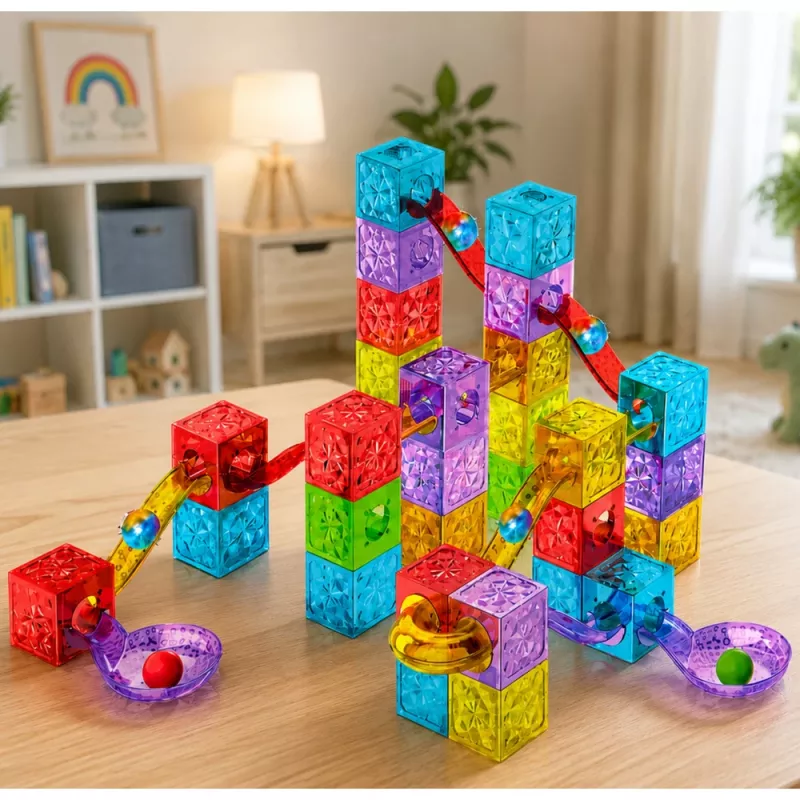 LEAN TOYS Μαγνητικά τουβλάκια 60 τεμ. - Πολύχρωμο σετ κατασκευής κύβων-μπάλας