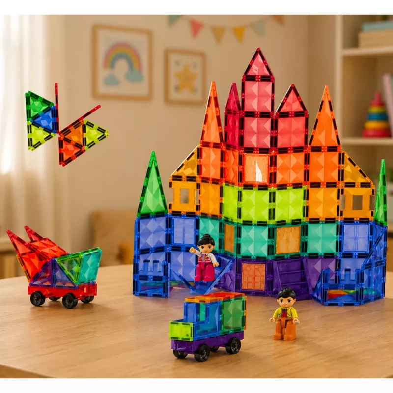 LEAN TOYS Μαγνητικά δομικά τουβλάκια 3D Πάνελ Δημιουργικά STEM Πολύχρωμα 100 τεμ.