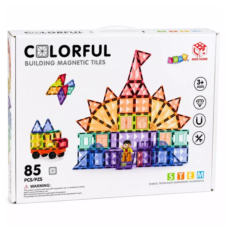 LEAN TOYS Μαγνητικά τουβλάκια 3D πλάκες Kreativ STEM πολύχρωμα 85 τεμ.