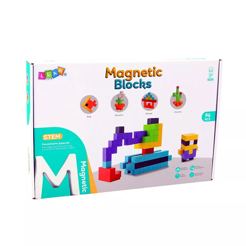 LEAN TOYS Μαγνητικά τουβλάκια κύβοι 3D Μπλοκ Πολύχρωμα 96 τεμάχια