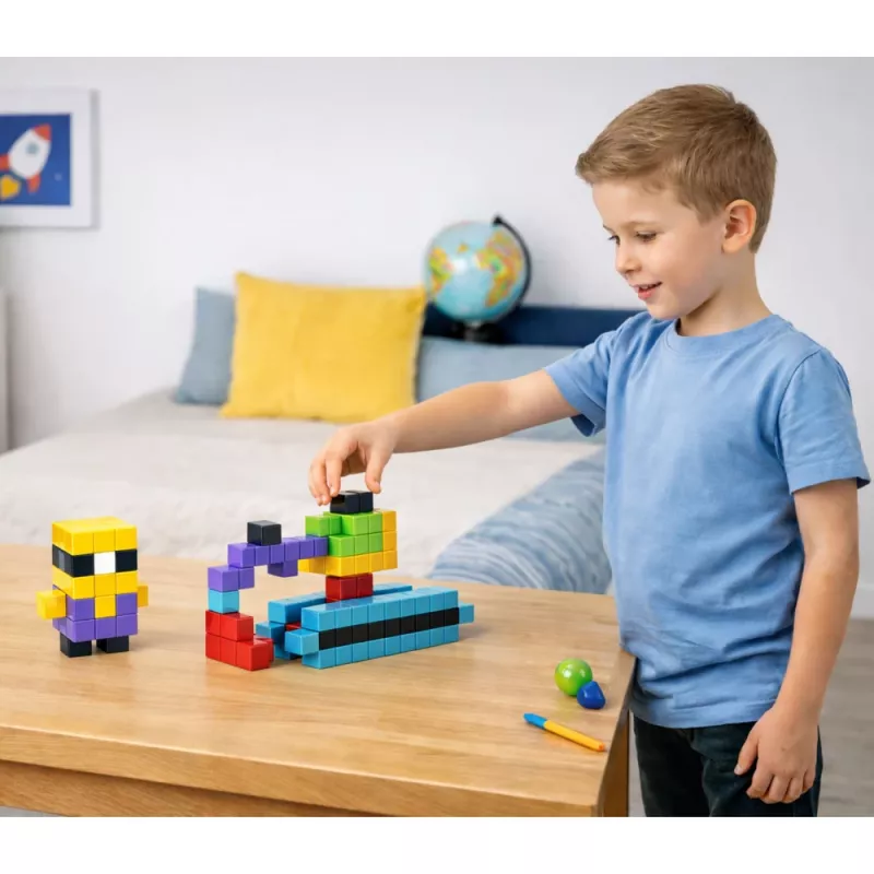 LEAN TOYS Μαγνητικά τουβλάκια κύβοι 3D Μπλοκ Πολύχρωμα 96 τεμάχια