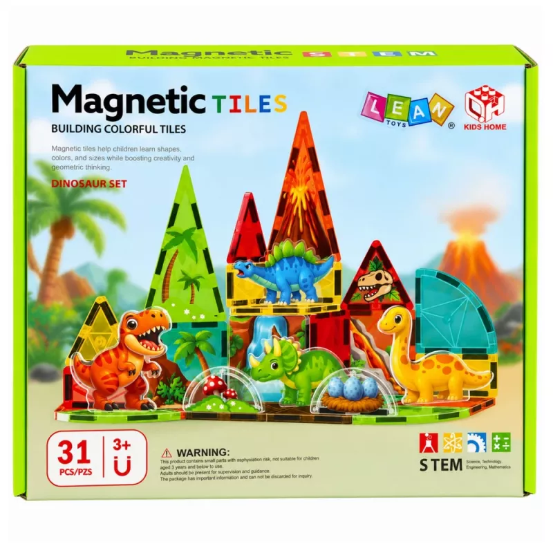 LEAN TOYS Μαγνητικά Δομικά Στοιχεία Δεινόσαυρος Ηφαίστειο 31 τεμ.