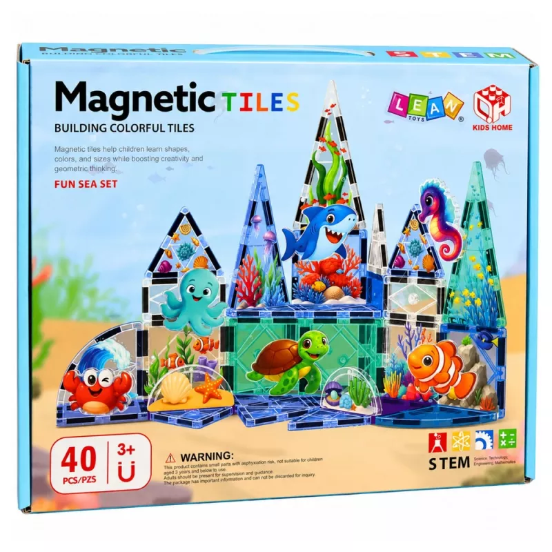 LEAN TOYS Μαγνητικά τουβλάκια θαλάσσιων ζώων ωκεανού 40 τεμ.