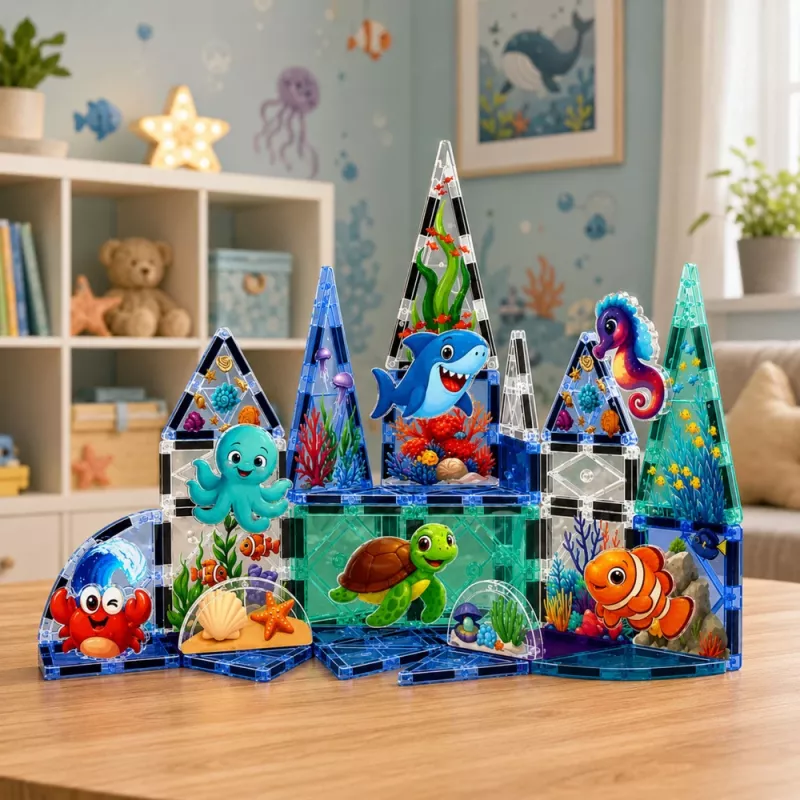 LEAN TOYS Μαγνητικά τουβλάκια θαλάσσιων ζώων ωκεανού 40 τεμ.