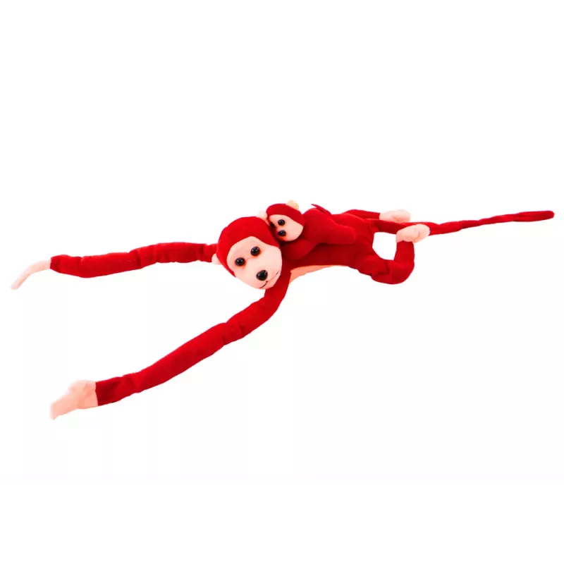 LEAN TOYS Μασκότ λούτρινη μαϊμού με μωρό, κόκκινο 70 cm