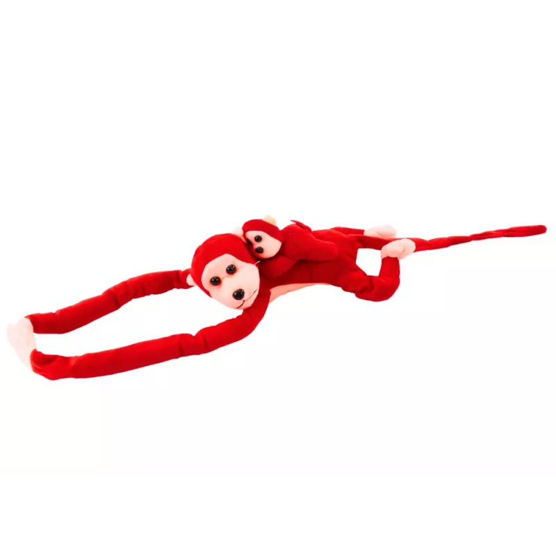 LEAN TOYS Μασκότ λούτρινη μαϊμού με μωρό, κόκκινο 70 cm
