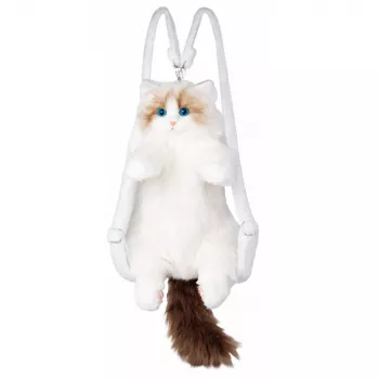 LEAN TOYS Πάνινη Παιδική Τσάντα Πλάτης Γάτα Μασκότ με Ρυθμιζόμενους Ιμάντες και Πόδια Σιλικόνης Λευκό 50cm