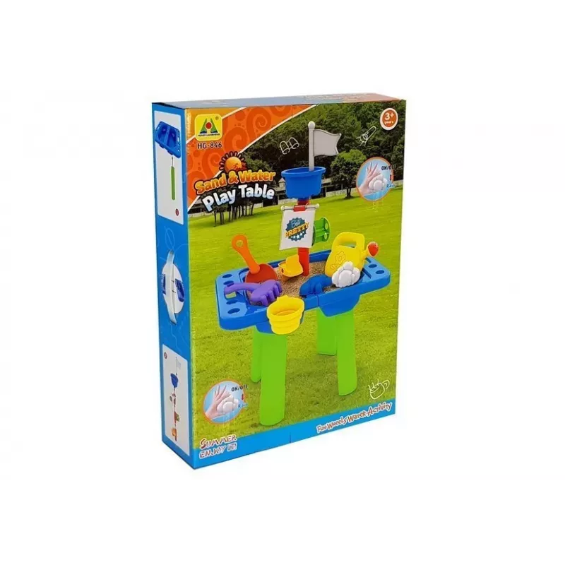LEAN TOYS Τραπέζι Αμμοδόχου με Καλούπια, Φτυάρι, Τσουγκράνα και Σύννεφο - Πολύχρωμο