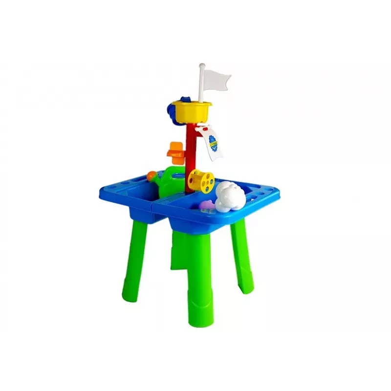LEAN TOYS Τραπέζι Αμμοδόχου με Καλούπια, Φτυάρι, Τσουγκράνα και Σύννεφο - Πολύχρωμο