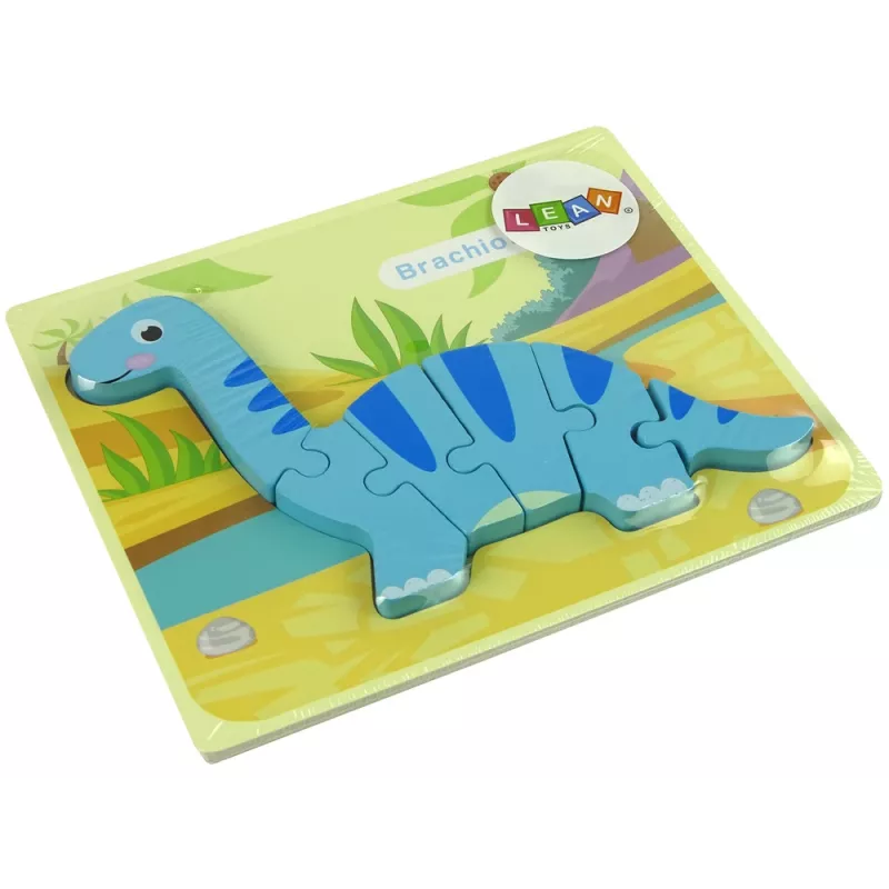 LEAN TOYS Ξύλινο παζλ δεινόσαυρος Brachiosaurus μπλε