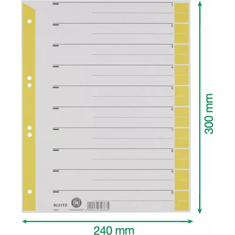 LEITZ A4 Διαχωριστικά φύλλα κίτρινα 160 g/m² συσκευασία 25 τεμ. 16523015