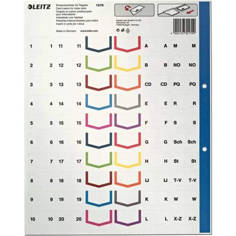 LEITZ A4 Extra Πλατύ Λευκό Ευρετήριο πλαστικό, 20-θέσιο, Universal διάτρηση, Ημιδιαφανές Λευκό 1278-00-00