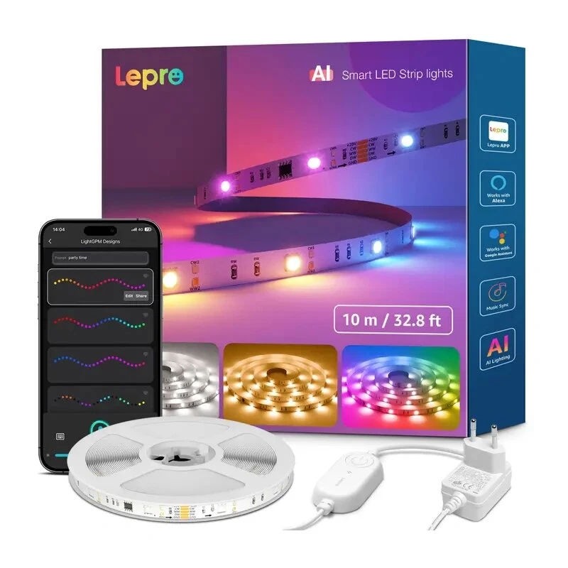 Lepro S2 10m Smart RGBIC Ταινία LED με Wi-Fi & Bluetooth, συμβατή με Alexa και Google Assistant
