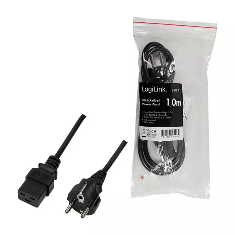 Logilink CP151 καλώδιο ρεύματος, CEE 7/7 σε IEC C19, μαύρο, 1 m