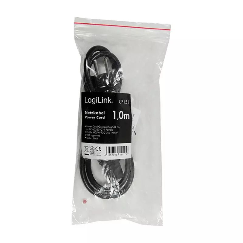Logilink CP151 καλώδιο ρεύματος, CEE 7/7 σε IEC C19, μαύρο, 1 m
