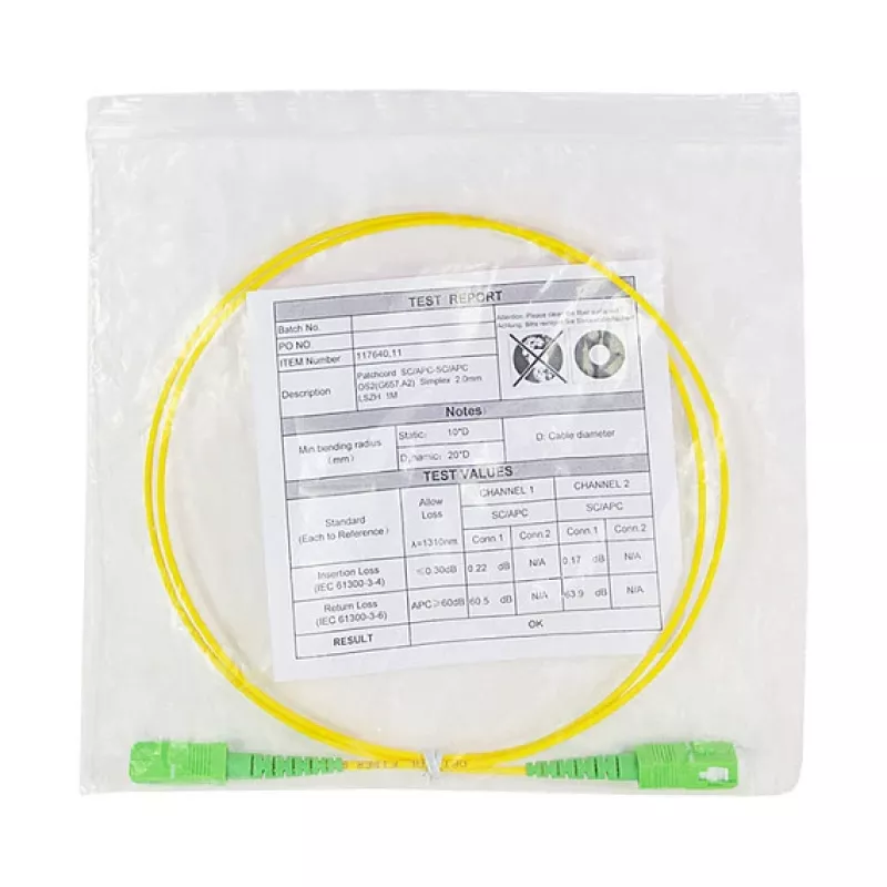 LogiLink Καλώδιο Patch Οπτικών Ινών – Simplex, OS2 SM G.657.A2, SC/APC σε SC/APC, 1 m, Κίτρινο