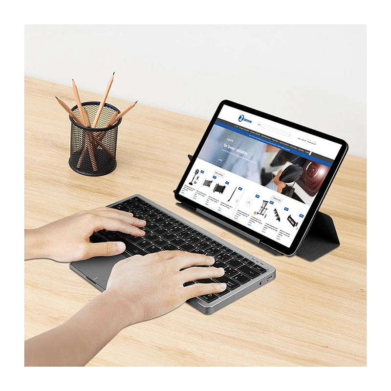 LogiLink ID0214 πληκτρολόγιο Bluetooth με touchpad, Bluetooth 5.1, 3 καναλιών, αφαιρούμενο κάλυμμα, γκρι