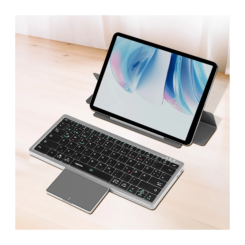 LogiLink ID0214 πληκτρολόγιο Bluetooth με touchpad, Bluetooth 5.1, 3 καναλιών, αφαιρούμενο κάλυμμα, γκρι