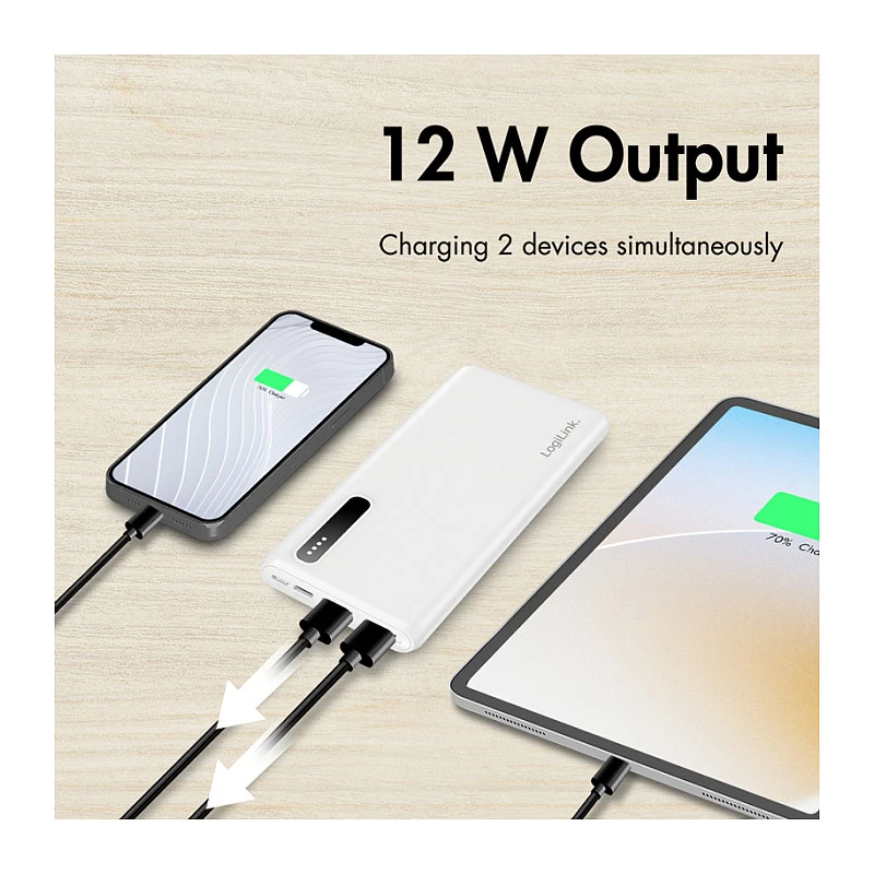 Logilink Φορητό Power Bank, LiPo, 8000 mAh, Λευκό