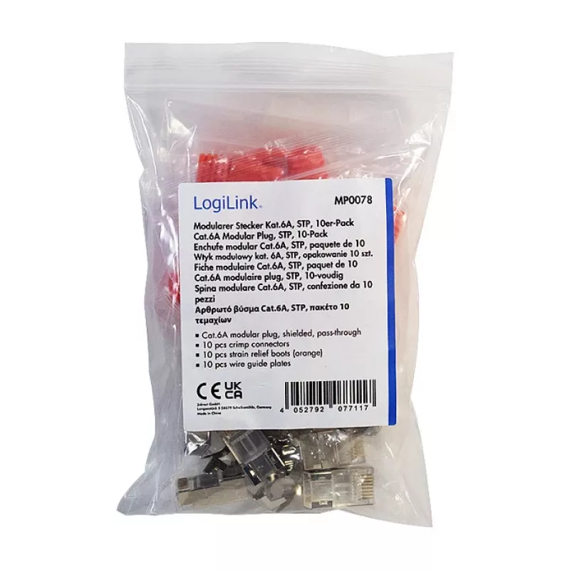 LogiLink αρθρωτό βύσμα RJ45 Cat.6A STP Pass Through, συσκευασία 10 τεμ.