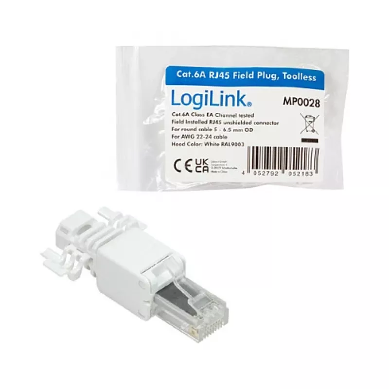 LogiLink αρθρωτό βύσμα RJ45 Cat.6A, UTP, χωρίς εργαλεία, λευκό