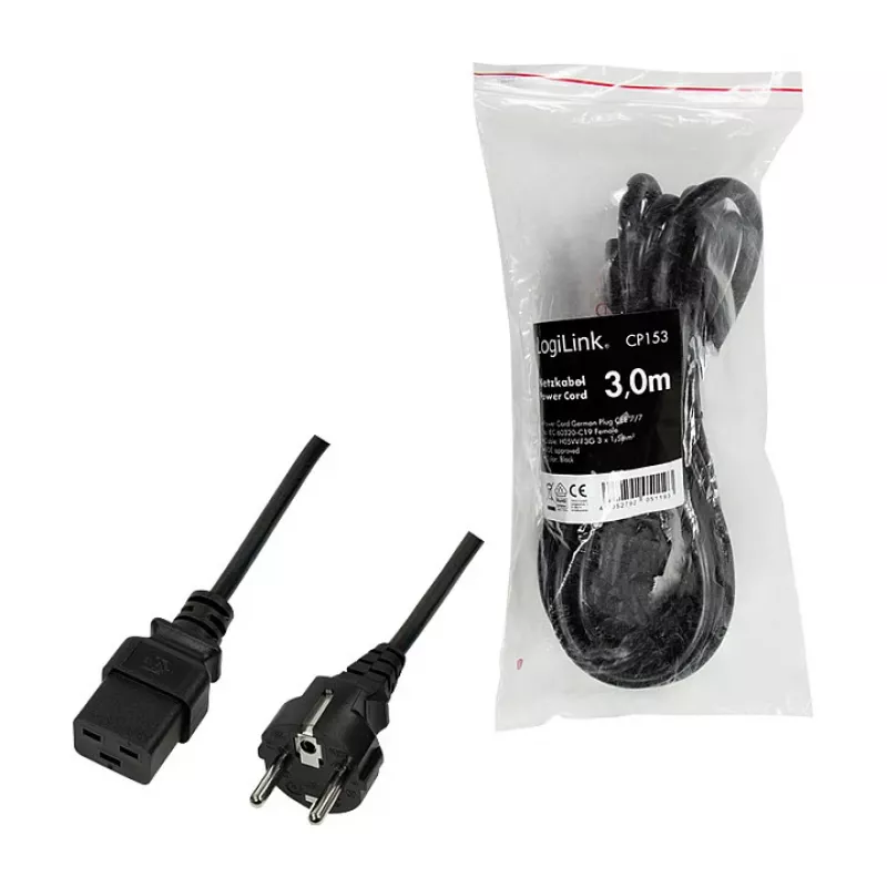 Logilink Καλώδιο Τροφοδοσίας, CEE 7/7 σε IEC C19, Μαύρο, 3 m