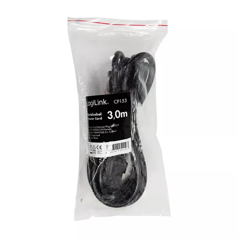 Logilink Καλώδιο Τροφοδοσίας, CEE 7/7 σε IEC C19, Μαύρο, 3 m
