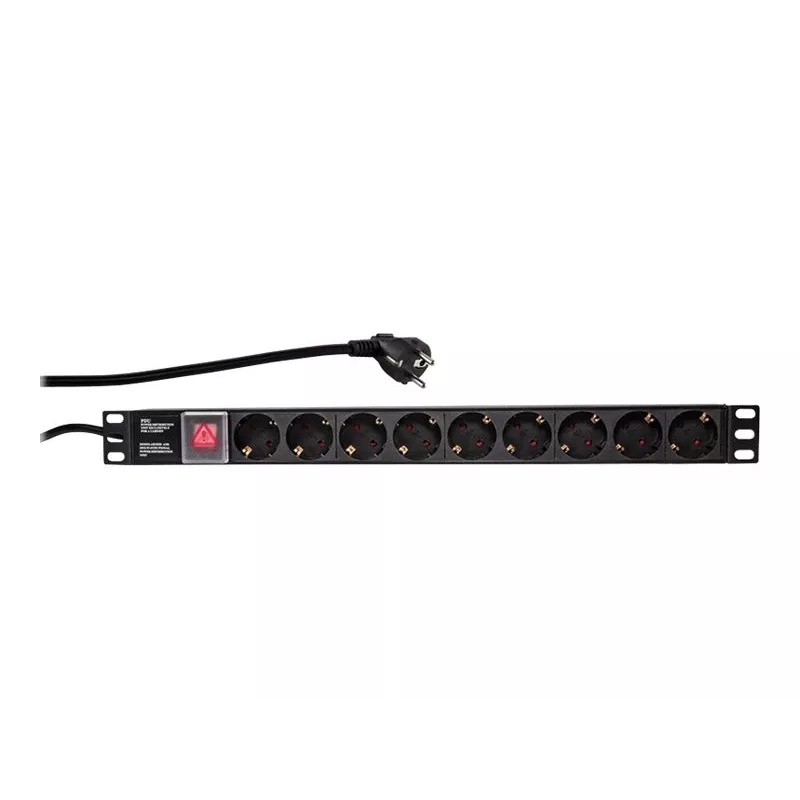 LogiLink PDU9C02 μονάδα διανομής ρεύματος 19 ιντσών, 9 πρίζες, με διακόπτη on/off