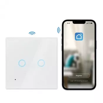 Logilink SH0112 WiFi Smart EU διακόπτης φωτός, 2 απλών, λευκό, συμβατό με Tuya