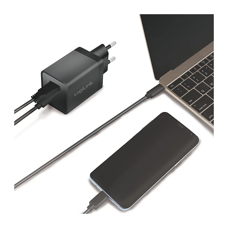 Logilink κιτ φόρτισης USB-A/C, 15 W, 1x USB-A, 1x USB-C, μαύρο