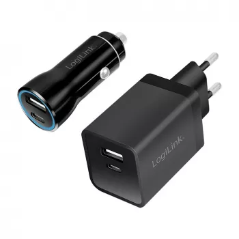Logilink κιτ φόρτισης USB-A/C, 15 W, 1x USB-A, 1x USB-C, μαύρο