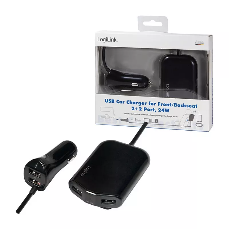 Logilink Φορτιστής αυτοκινήτου USB, 2+2 θύρες, 24 W, μαύρο