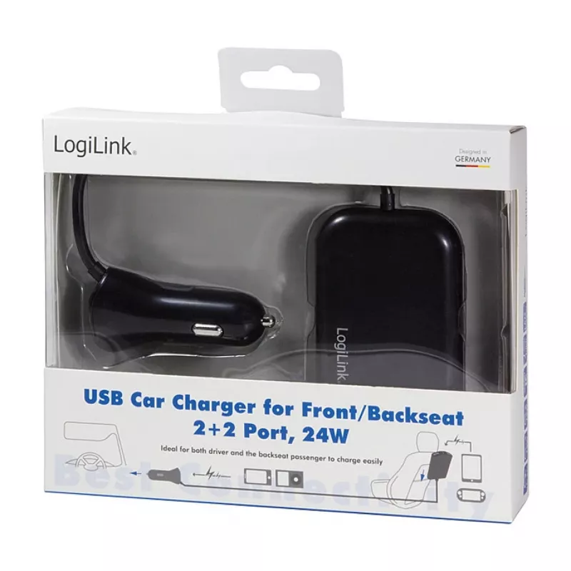 Logilink Φορτιστής αυτοκινήτου USB, 2+2 θύρες, 24 W, μαύρο
