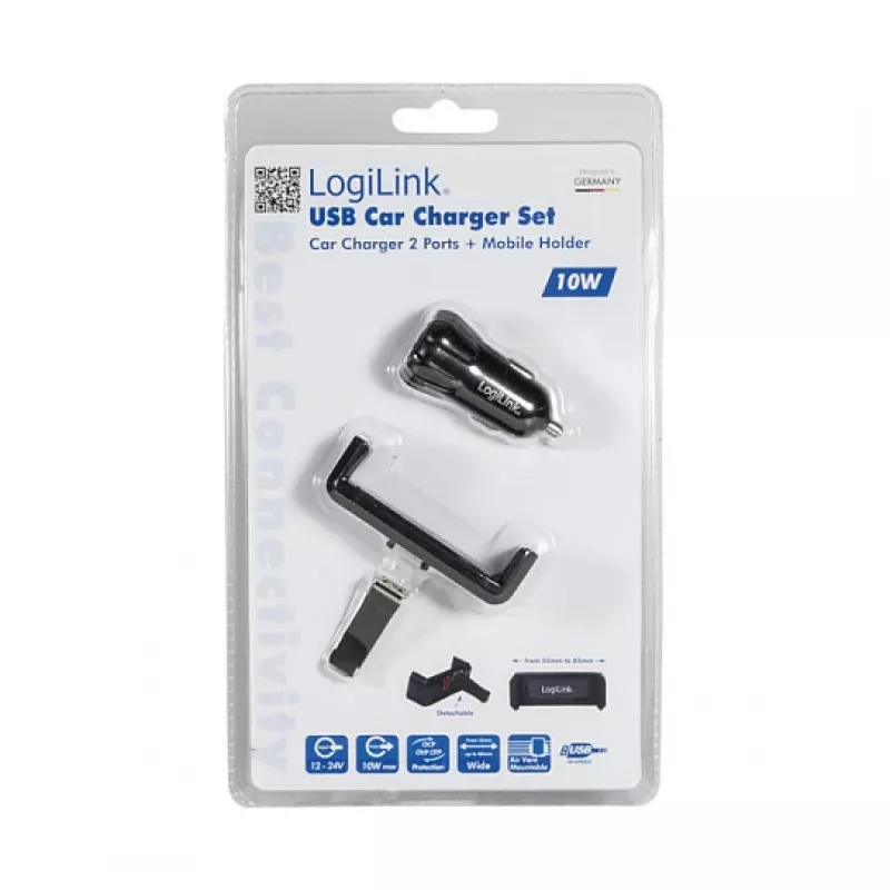 LogiLink σετ φορτιστή αυτοκινήτου USB, φορτιστής 2 θυρών + βάση
