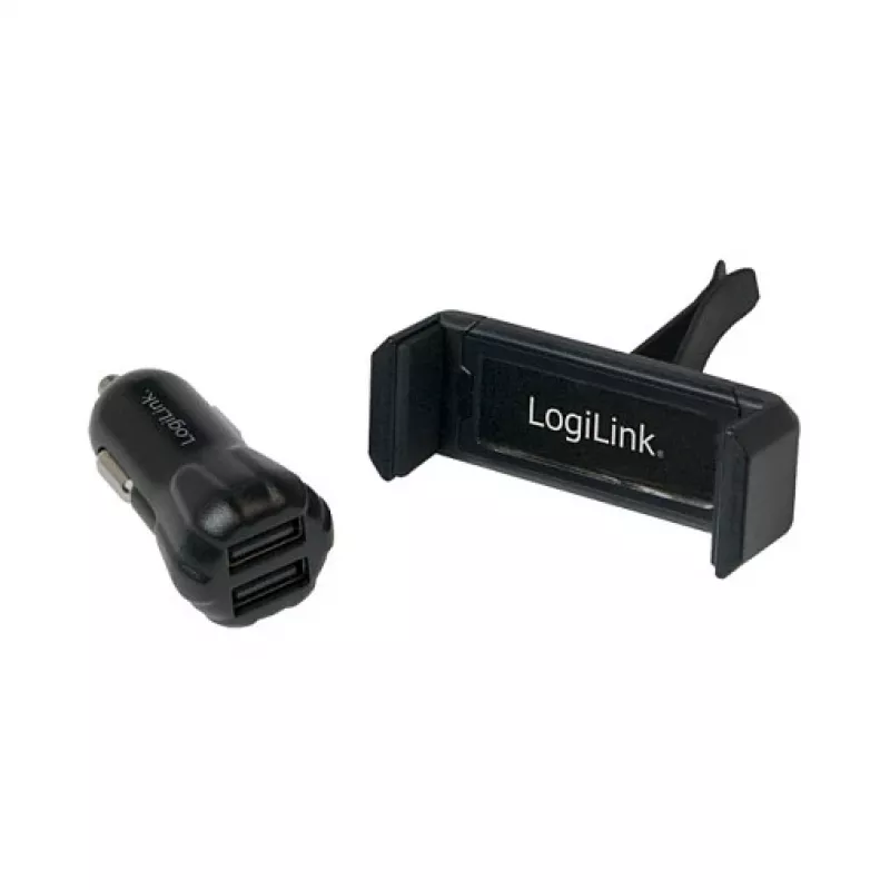 LogiLink σετ φορτιστή αυτοκινήτου USB, φορτιστής 2 θυρών + βάση