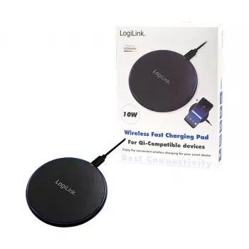 LogiLink ασύρματος γρήγορος φορτιστής γραφείου 10 W Qi μαξιλαράκι φόρτισης μαύρο