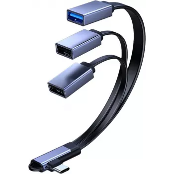 MicroConnect Καλώδιο διαχωριστήρα USB-C γωνιακό, 3x USB-A 3.0, 0,15 m, Μαύρο
