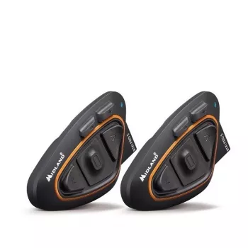Midland BTX1 PRO S-TWIN Μοτοσυκλετιστικό Bluetooth Intercom Twin Pack με εμβέλεια 800 m, μπαταρία 23 h, IPX6, DNK μείωση θορύβου, FM ραδιόφωνο, καθολική σύζευξη