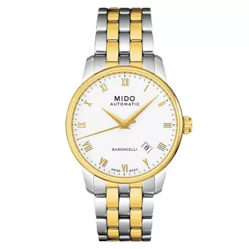 MIDO ανδρικό ρολόι M86009261 Baroncelli III 38mm αυτόματο ασημί καντράν μαύρο δέρμα